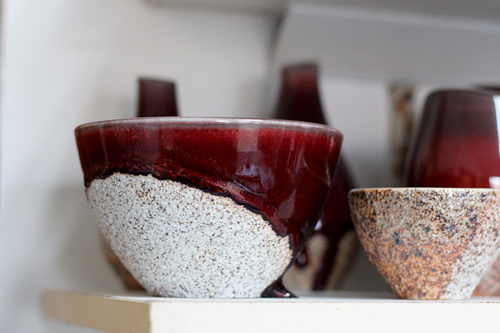 Nancy Robbins Oxblood glazed bowls with Sagaponack sand