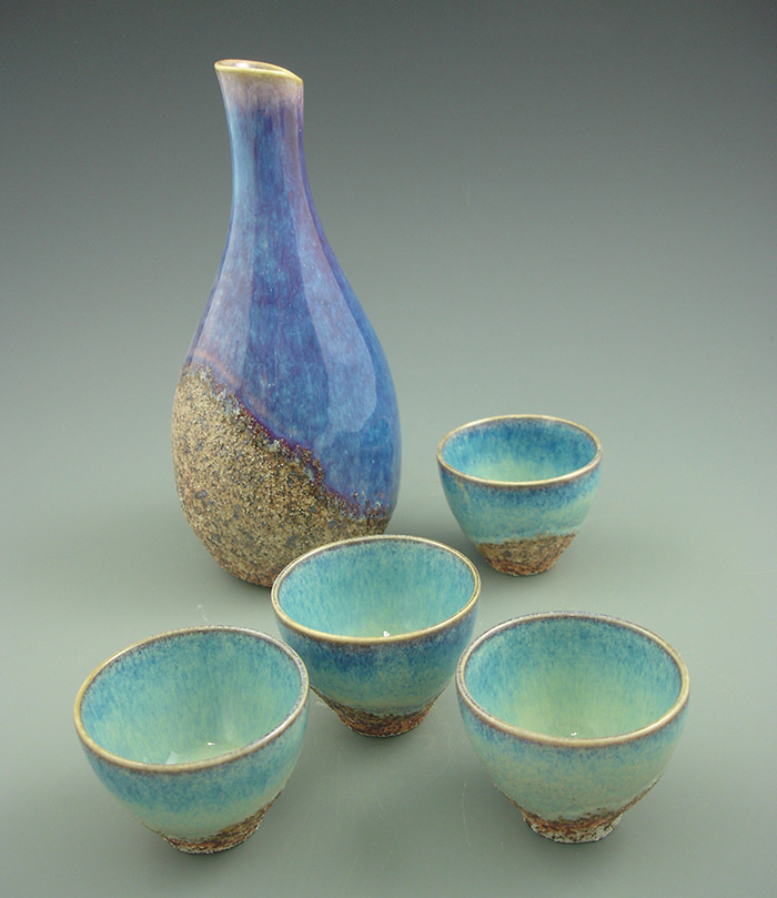 Rutile sand sake set by Nancy Robbins