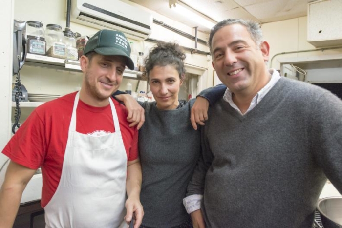 The Almond crew with chef Jason Weiner, the lovely Almond Zigmund and Eric Lemonides, in their Bridgehampton kitchen where culinary magic happens.