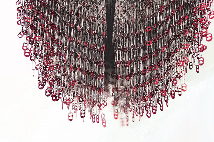 Alice Hope "Untitled," 2017, anodized used can tabs, ball chain, 36 x 36 x 60 inches