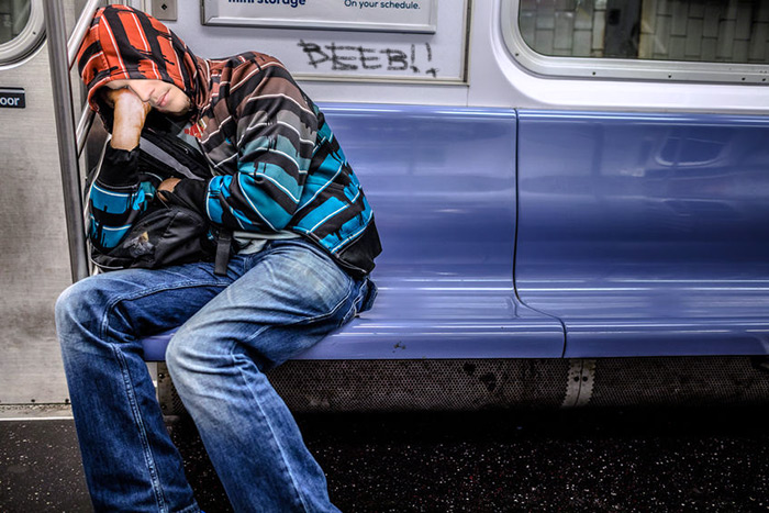 Justin Bieber asleep on the Hamptons Subway