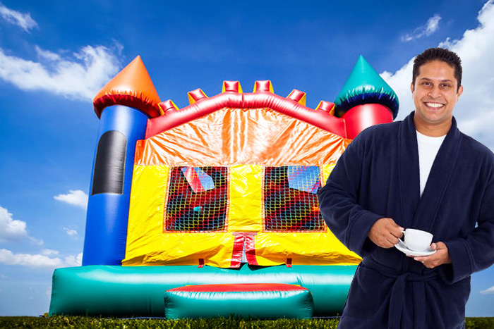 Police deflated a scheme to use a bounce house as staff living quarters in East Hampton this week