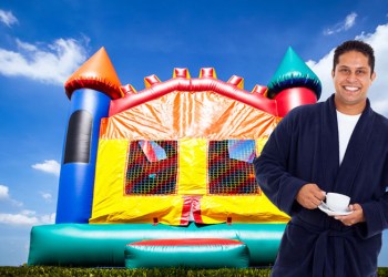 Police deflated a scheme to use a bounce house as staff living quarters in East Hampton this week
