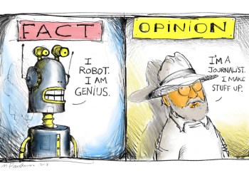 Fact vs Opinion cartoon by Mickey Paraskevas