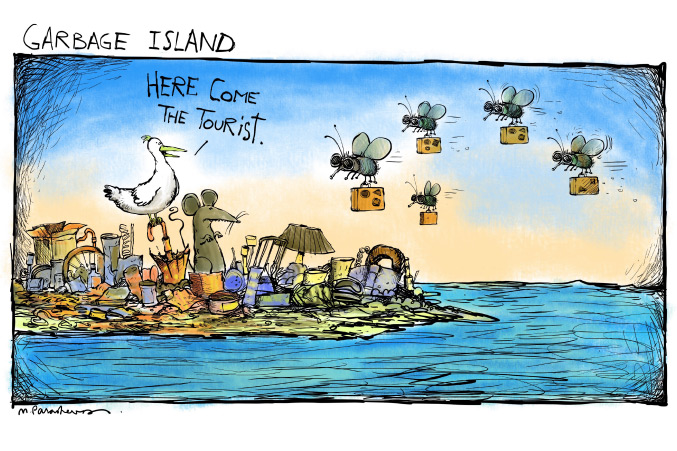 Garbage Island cartoon by Mickey Paraskevas