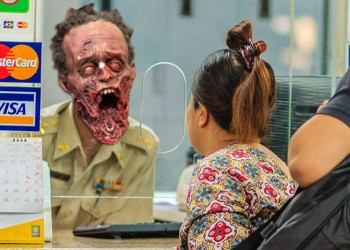Hamptons Subway ticket sellers celebrate Halloween