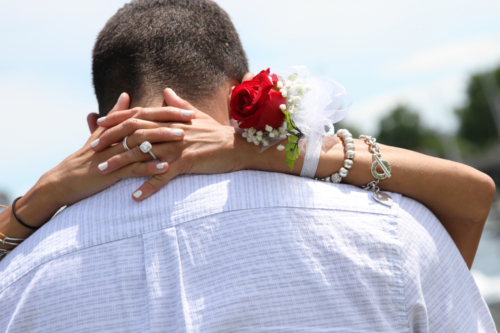 A happy couple embracing