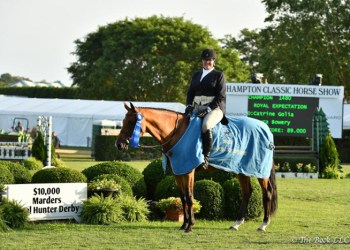 Bridgehampton's Laura Bowery and Royal Expectation won the Marders Hunter Local Hunter Derby on Opening Day of the Hampton Classic