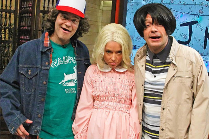 Andy Cohen, Kelly Ripa and Ryan Seacrest pose as characters from "Stranger Things"