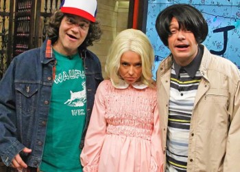 Andy Cohen, Kelly Ripa and Ryan Seacrest pose as characters from 