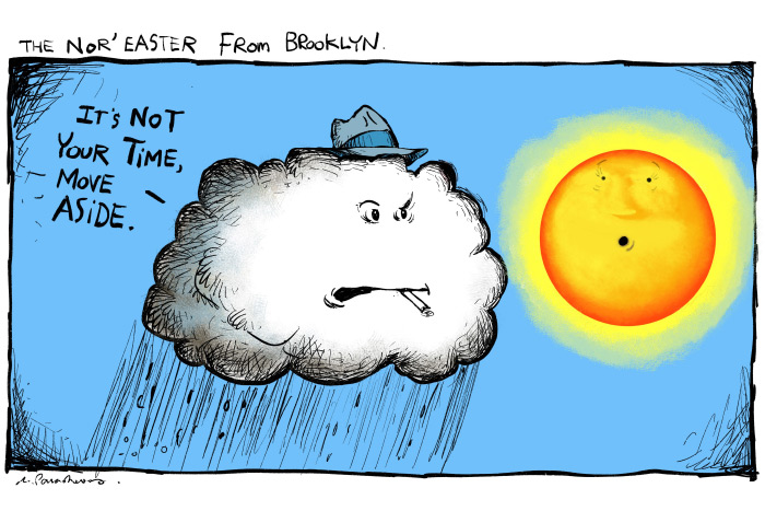 Nor' easter cartoon by Mickey Paraskevas