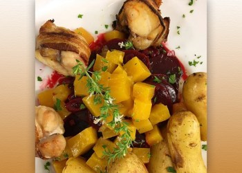 Bacon-Wrapped Monkfish from Clam and Chowder House at Salivar's Dock