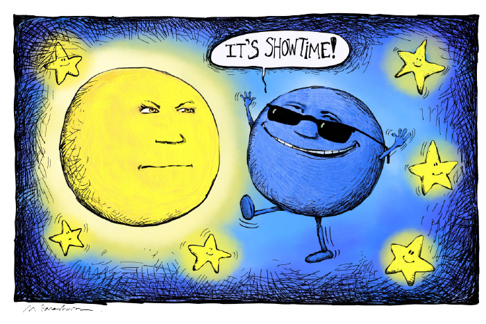Solar eclipse cartoon by Mickey Paraskevas