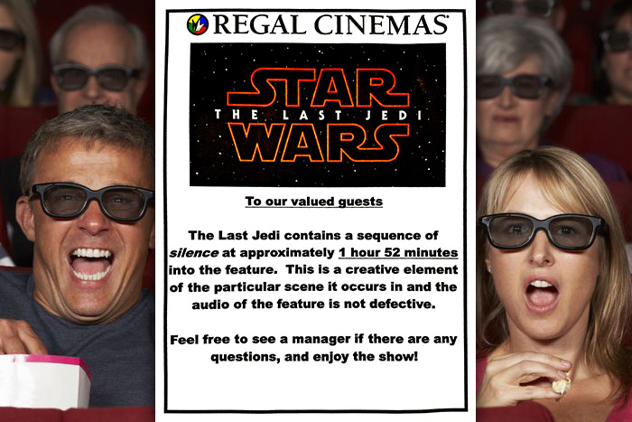 Star Wars: The Last Jedi silence warning at Regal Cinemas in Southampton