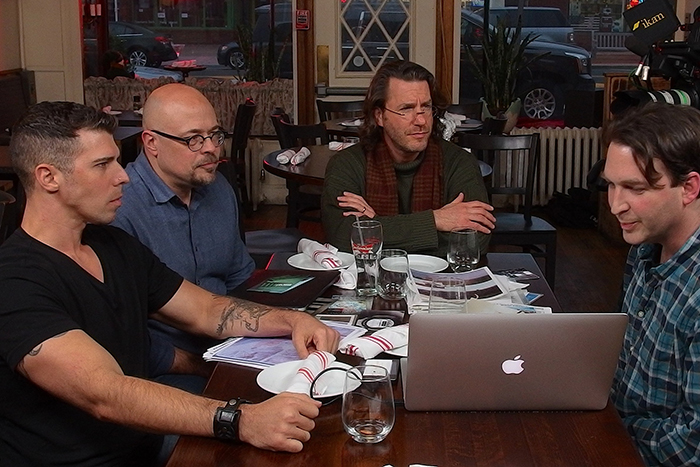 Christopher Garetano, Steve Volk and Barry Eisler interview Brian Minnick on "The Dark Files," Photo: Texas Crew Productions