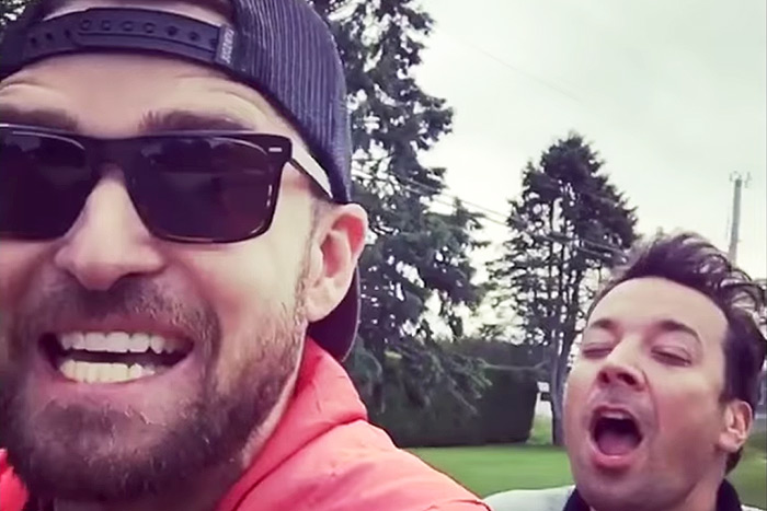 Justin Timberlake and Jimmy Fallon "bro-biking" in Sagaponack