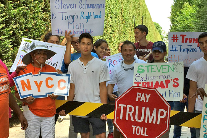 Trump protest outside the Water Mill home of Steven Schwarzman