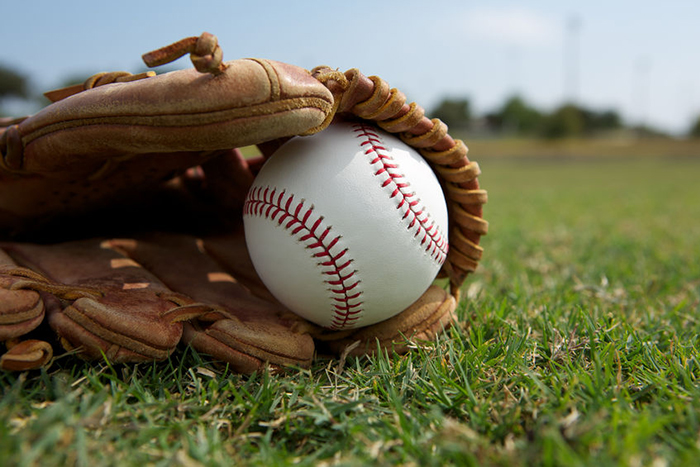 baseball mitt in grass