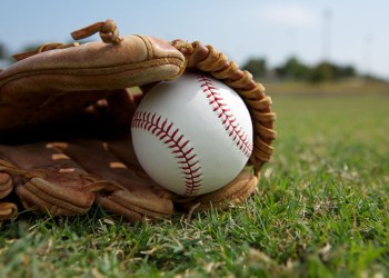 baseball mitt in grass