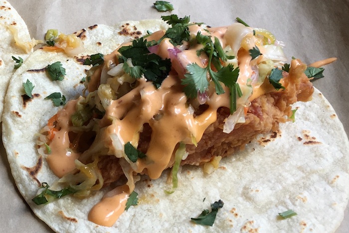 Fried Chicken Taco with Mango Slaw