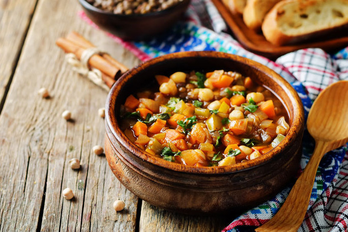 Add kale to your chickpea and lentil stew!