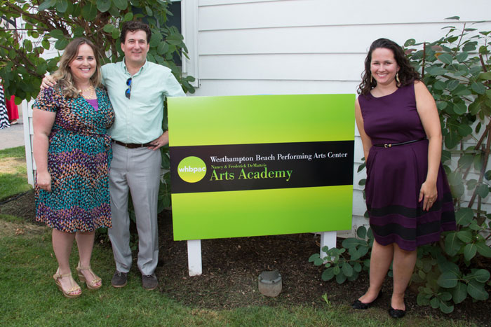 Julienne Penza Boone, Director of Arts Education, James Burke, Executive Director, and Marissa Russo, the WHBPAC Arts Education Manager and unveil the new logo acknowledging the Nancy and Frederick DeMatteis Art Academy.