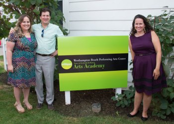 Julienne Penza Boone, Director of Arts Education, James Burke, Executive Director, and Marissa Russo, the WHBPAC Arts Education Manager and unveil the new logo acknowledging the Nancy and Frederick DeMatteis Art Academy.