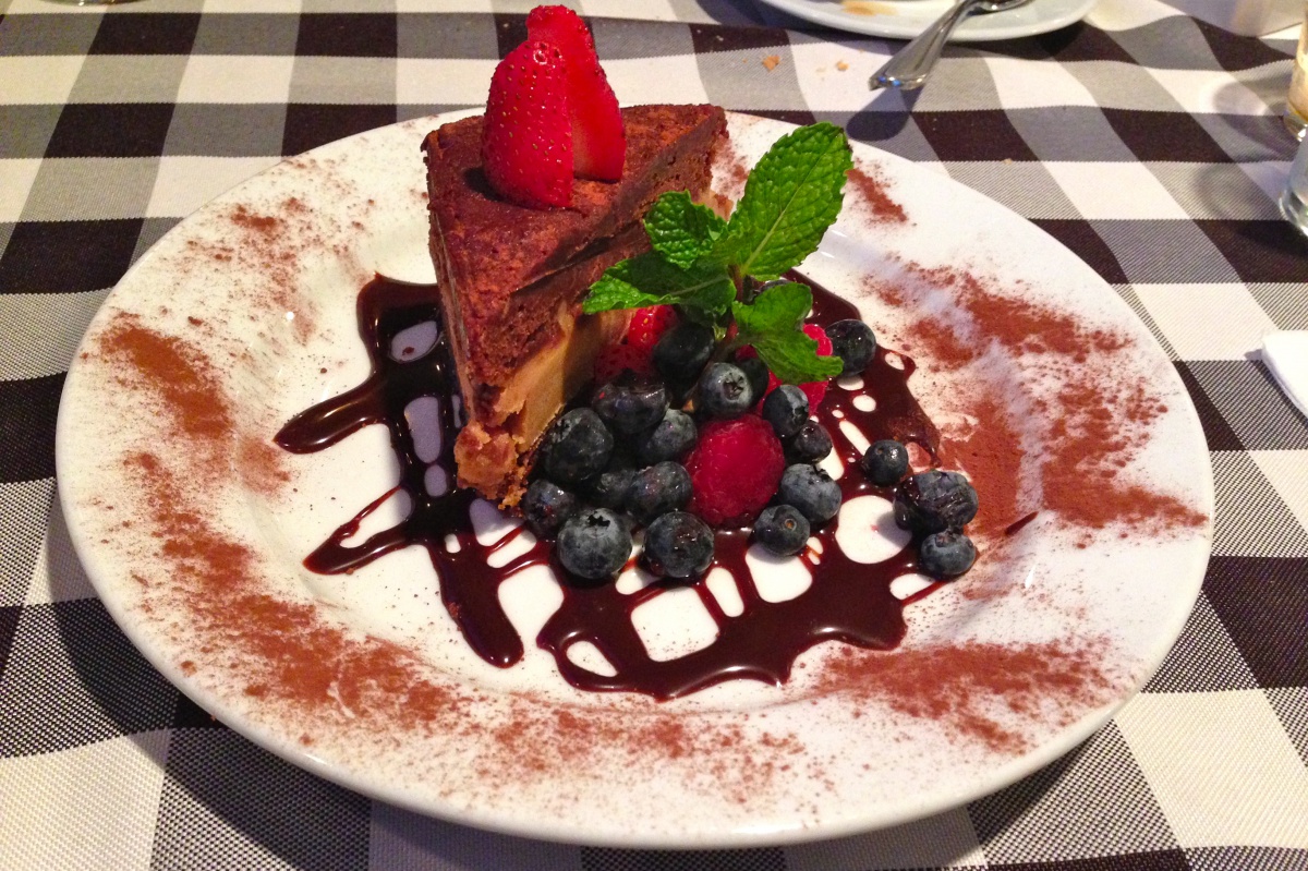 Reese’s chocolate peanut-butter fudge with berries at Backbar Grille.