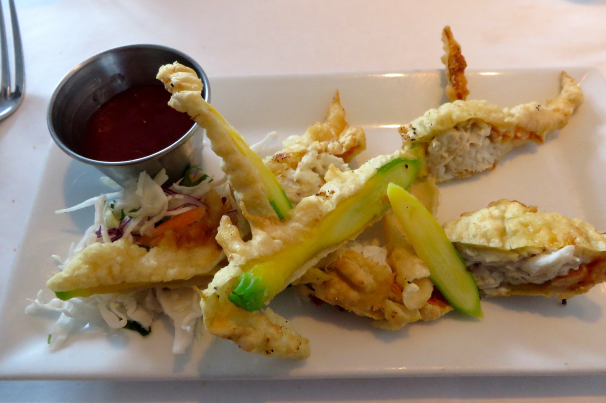 Crabmeat stuffed squash blossoms at Dockside Bar and Grill.