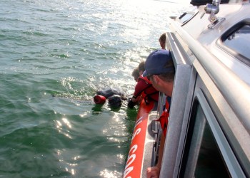 The Riverhead Foundation and the U.S. Coast Guard rescue an entangled leatherback sea turtle.