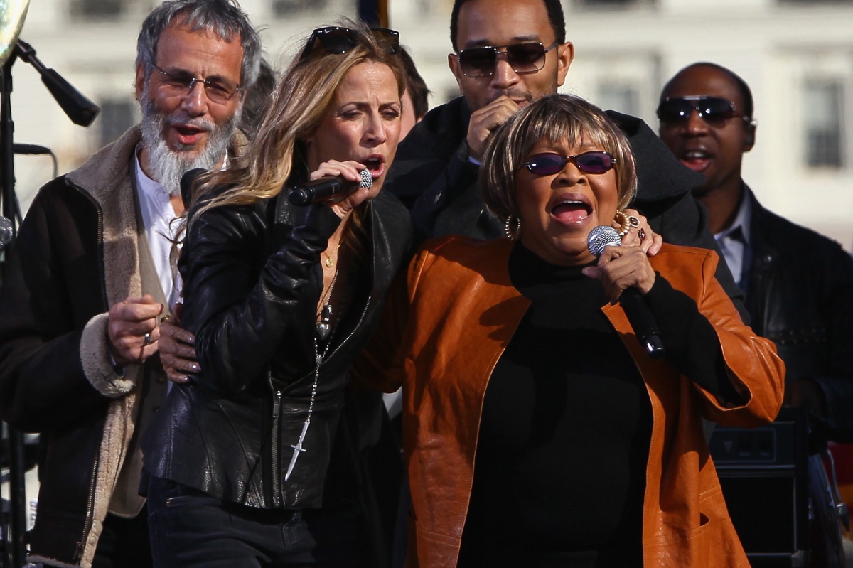 Mavis Staples performs with Sheryl Crow, Yusuf Islam and John Legend at the Rally To Restore Sanity And/Or Fear on the National Mall on October 30, 2010 in Washington, DC.