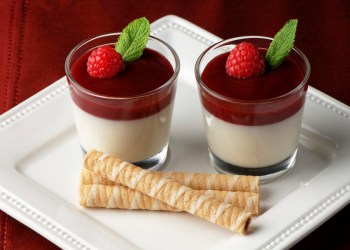 WHITE CHOCOLATE MOUSSE WITH RASPBERRY SAUCE