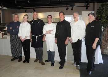 Kevin Penner of North Fork Table, Rachel Cronemeyer and Joe Realmuto of Nick and Toni's, Noah Schwartz of Noah's Restaurant, and Todd Jacobs of Fresh Hamptons.