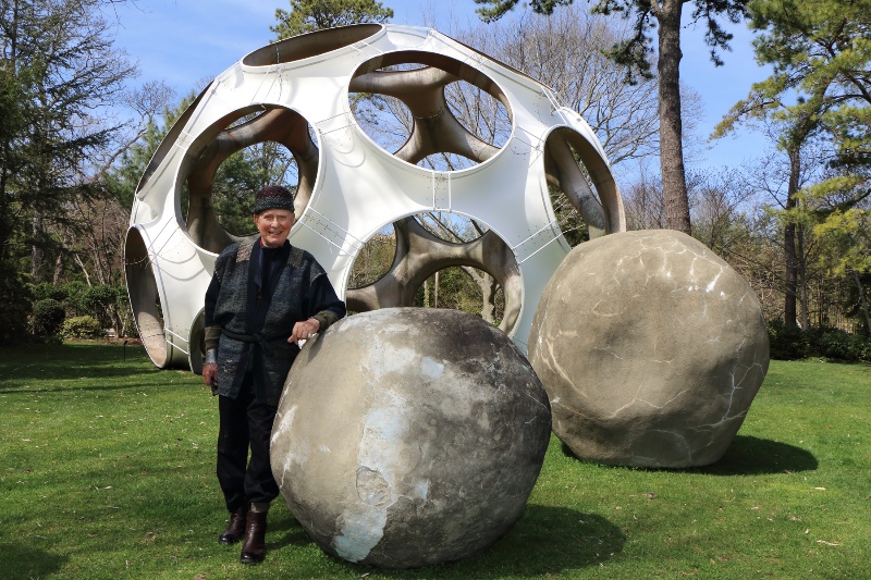 Jack Lenor Larsen with Buckminister Fuller's "Fly's Eye Dome."