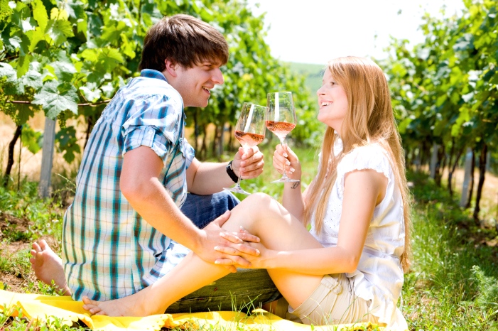 couple at a picnic rose wine