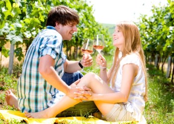 couple at a picnic rose wine
