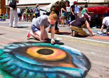 Kimberly Guthrie at the 2014 East End Arts Council Community Mosaic Street Painting Festival.