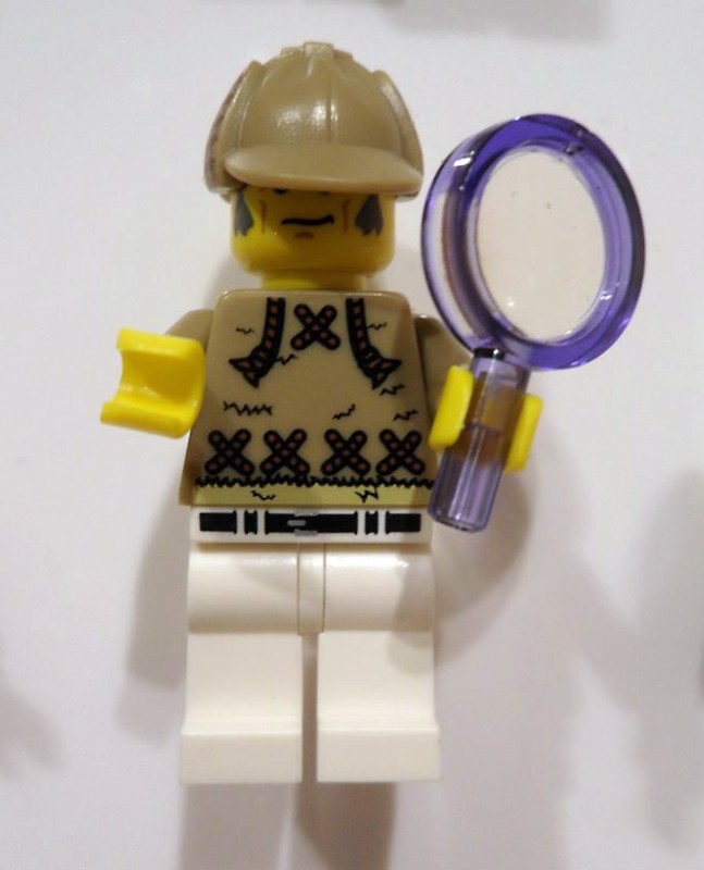 Sherlock Holms Lego minifigure—detail of "Hampton Court" by James Burke