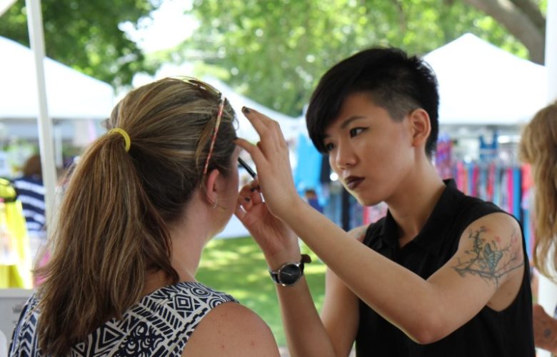 Make Up Pro" Artist Crystal applies make up to Lindsey during the promotion of the Fox Entertainment movie "The Other Woman".
