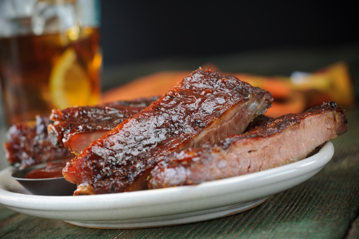 Plate of barbecued ribs