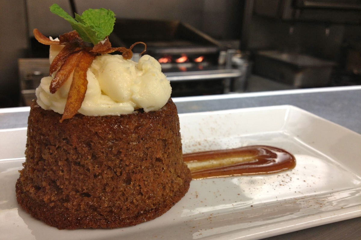 Rum caramel carrot cake.