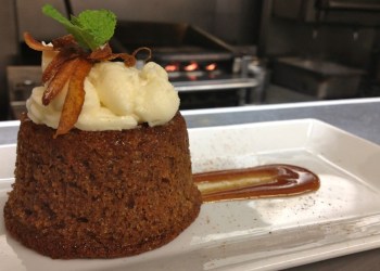 Rum caramel carrot cake.