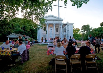 An outdoor party at the Sag Harbor Whaling Museum