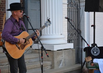 Mick Hargreaves performs in front of Southampton Village Hall