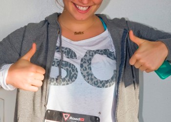 Ready to stretch her legs, Sailor Brinkley-Cook awaiting the start of the Run for Ross 5K.
