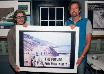 Eastern Long Island Surfrider Foundation vice chairman Stephen Mahoney and co-chair Mike Bottini presented information on beaches, helping spread word of how to protect coastlines.