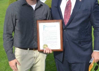 Army veteran Kenneth Lockard Jr., who served two tours in Afghanistan, was presented with a proclamation by Mayor Mark Epley. Lockard is also an EMT with Southampton Village Volunteer Ambulance.