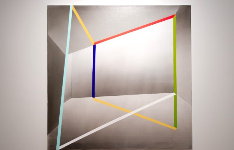This work, "Quiet Space", acrylic on linen, is the work of artist Ira Svobodova who's "modernist compositions fuse geometry and abstraction."