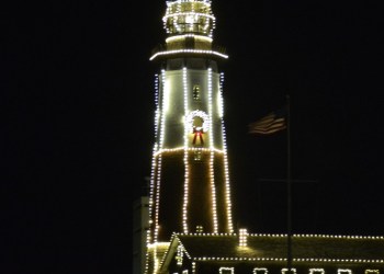 Montauk Point Lighthouse aglow for the holidays