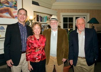 Kevin Mirabile, Ann Fox, Dan Rattiner and Rich Scholer, the December participants of the Dan's Literary Prize Salon gathered after the evening of readings in the salon of the Southampton Inn.